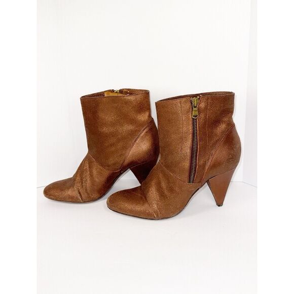 Billy Reid Womens Leather Ankle Boot Metallic Bronze Booties Zip Cone Heel 8.5 B - Picture 12 of 16